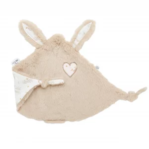 Doudou lapin petit cœur - fausse fourrure beige / coton imprimé - BB&Co