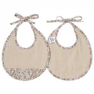 Lot de 2 bavoirs naissance gaze de coton beige / liberty - BB&Co