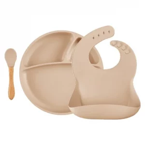 Coffret Comme un Grand (assiette+cuillère+bavoir) Nude - Minikoioi